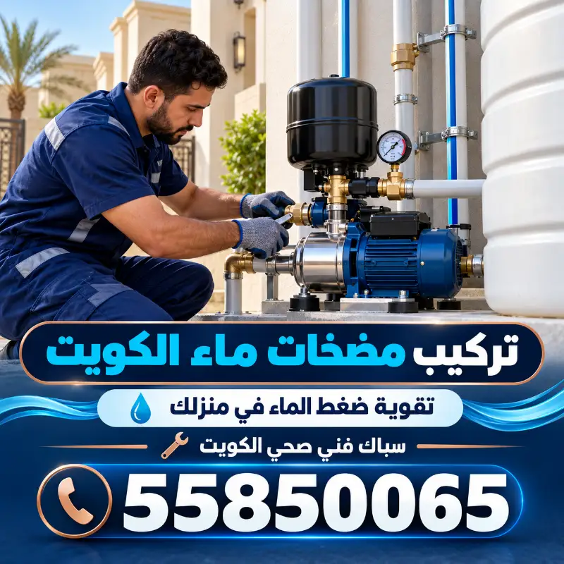 تركيب مضخة تقوية ضغط ماء بجانب خزان مع خزان ضغط وعداد