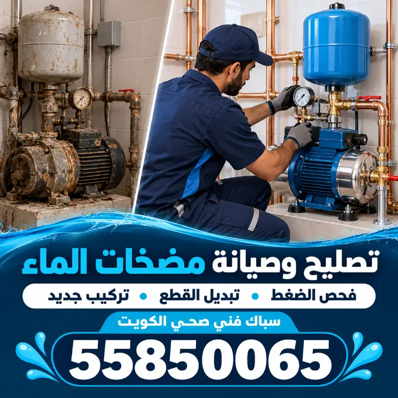 مقارنة مضخة ماء قديمة صدئة بمضخة جديدة بعد التبديل